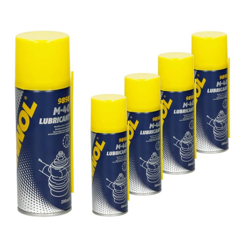 MANNOL 9898 M-40 Lubricant Kriechöl 5x 200ml, löst schnell festsitzenden Rost/schwergängige Bauteile, Multifunktion/Kriechöl Universalöl Rostlöser Schmiermittel Spraydose Kontaktspray Korrosionsschutz von ECD Germany