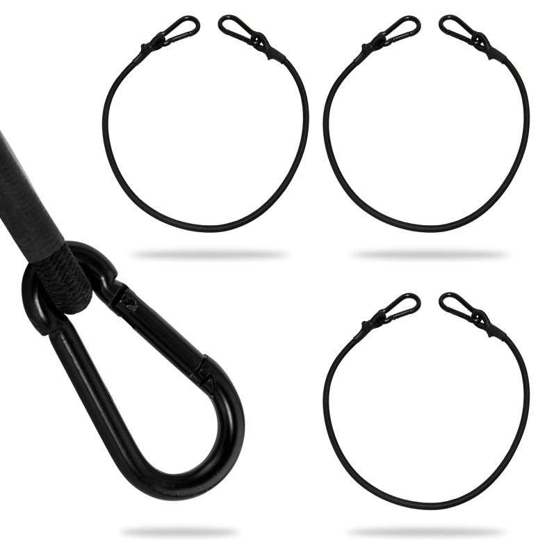 ECENCE 3X Spanngummi mit Karabiner aus Edelstahl 100cm in Schwarz Latex Spanngurte, Gepäckspanner, Expander, Spannseil für Fahrrad, Auto, Gepäck, Transportsicherung von ECENCE