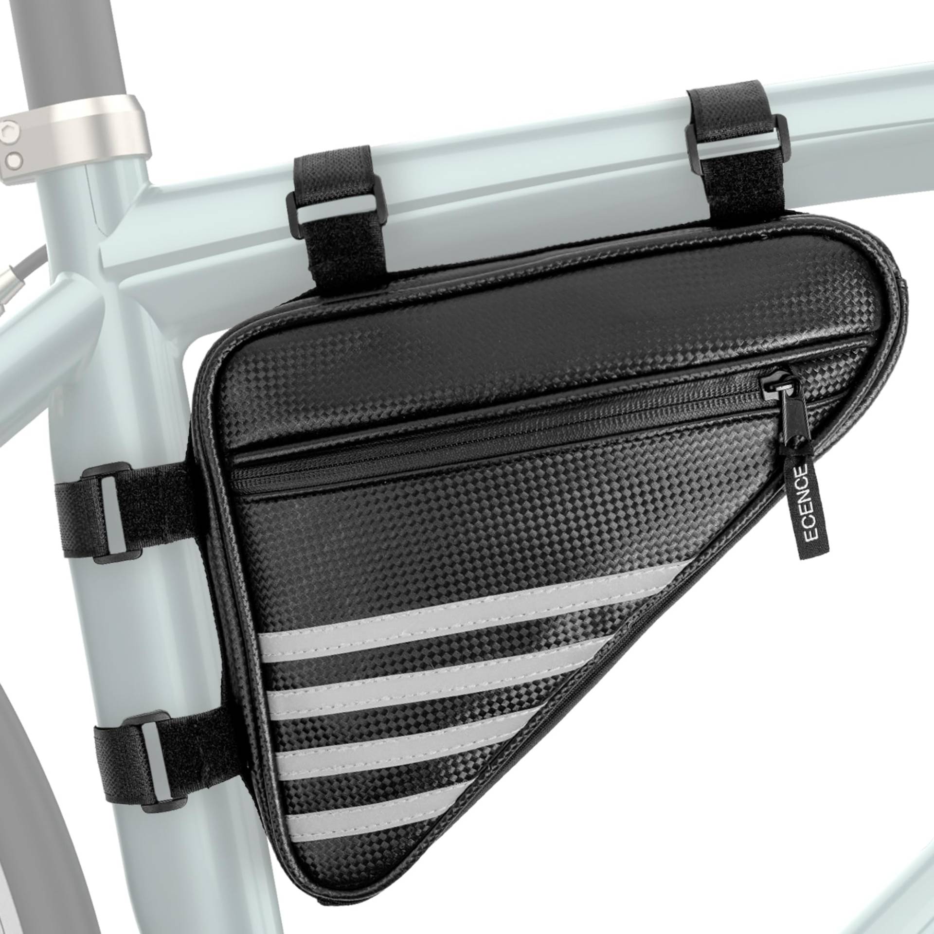 ECENCE Rahmentasche Fahrradtasche mit Reflektoren wasserabweisend für Handy, Flickzeug Dreiecktasche Triangle Bag Werkzeugtasche Fahrradrahmentasche Schwarz von ECENCE