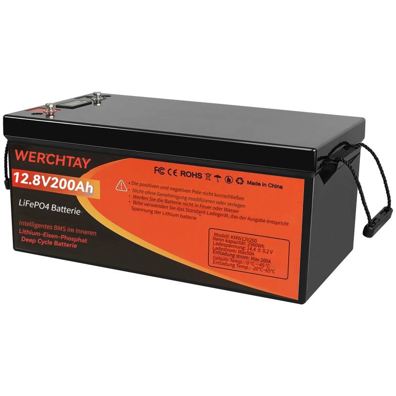 LiFePO4 Batterie 200Ah 12V Lithium 5120Wh 4000-15000 Zyklen für Solaranlagen, Marinebatterien, RV-Batterien, Kraftwerke, Energiespeicher für netzunabhängige Anwendungen (200) von ECO-Baeerss