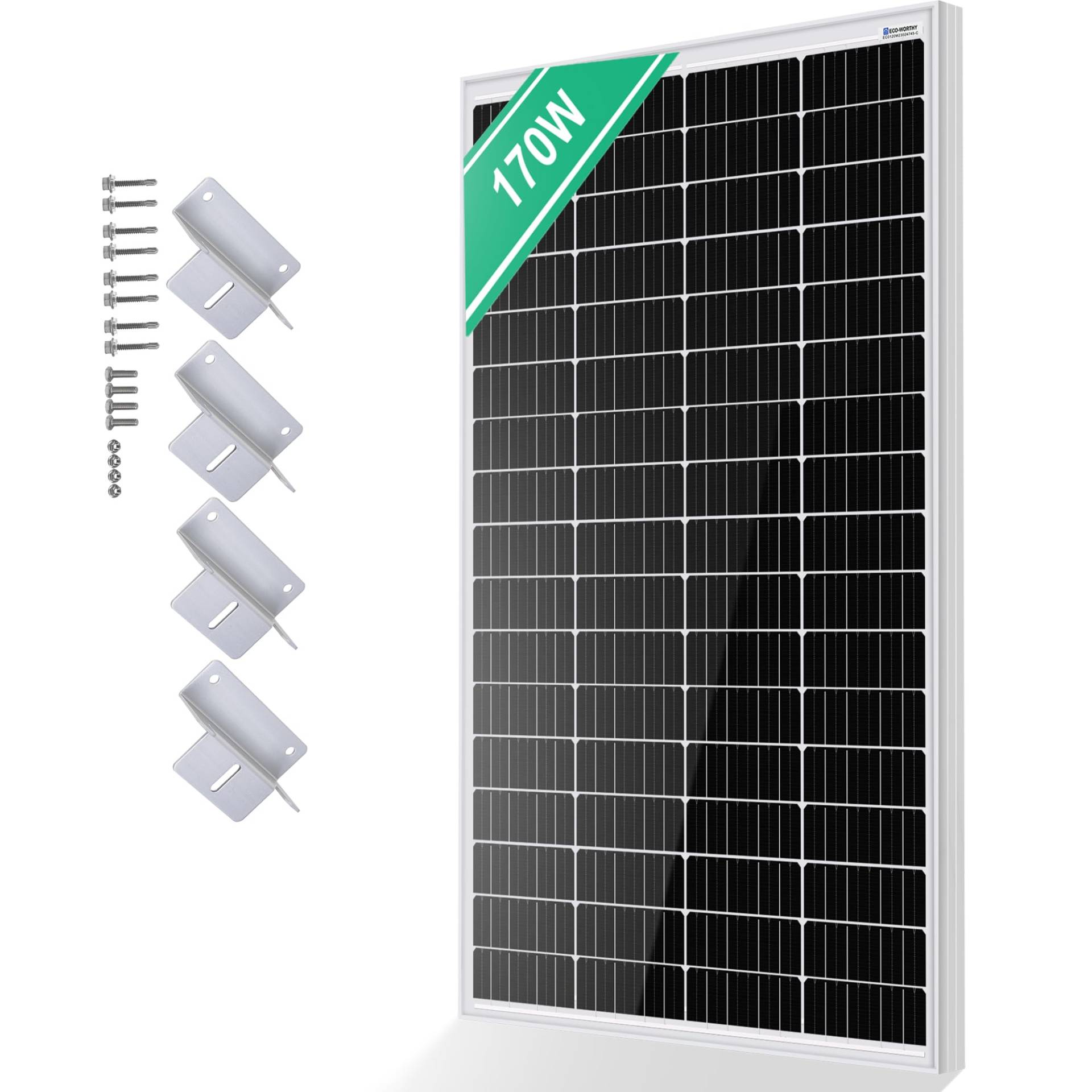 ECO-WORTHY 170W Solarpanel Monokristallines, 18V 170W Solarmodul mit Z-Halterungenfür 12V Batterien Wohnwagen Wohnmobil Boot Yacht RV Dachhalterungen Off Grid von ECO-WORTHY