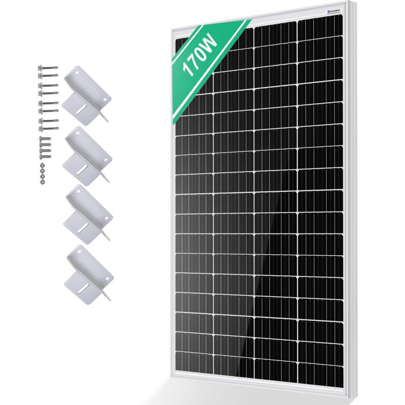 ECO-WORTHY 170W Solarpanel Monokristallines, 18V 170W Solarmodul mit Z-Halterungenfür 12V Batterien Wohnwagen Wohnmobil Boot Yacht RV Dachhalterungen Off Grid von ECO-WORTHY