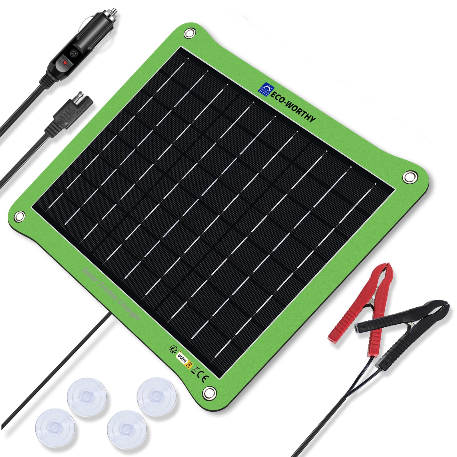 ECO-WORTHY 7.5W Solarpanel 12 V Solar Autobatterie Ladegerät, Solarladegerät für Autopflege, Tragbares Wasserdichtes Solarmodul für Auto, Boot, Motorrad, Wohnmobil, LKW Usw. von ECO-WORTHY