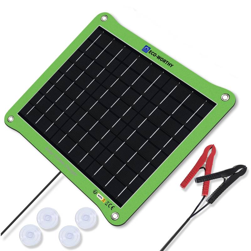 ECO-WORTHY 7.5W Solarpanel 12 V Solar Autobatterie Ladegerät, Solarladegerät für Autopflege, Tragbares Wasserdichtes Solarmodul für Auto, Boot, Motorrad, Wohnmobil, LKW Usw. von ECO-WORTHY