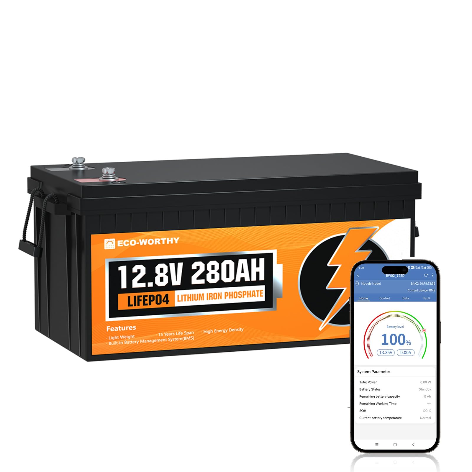 ECO-WORTHY LiFePO4 12V 280Ah Bluetooth mit 200A BMS Low Temperature Schutz und Max. 15000 Zyklens,3584Wh Autobatterie 12V für Wohnmobil,Solaranlage Komplettset,Boot von ECO-WORTHY