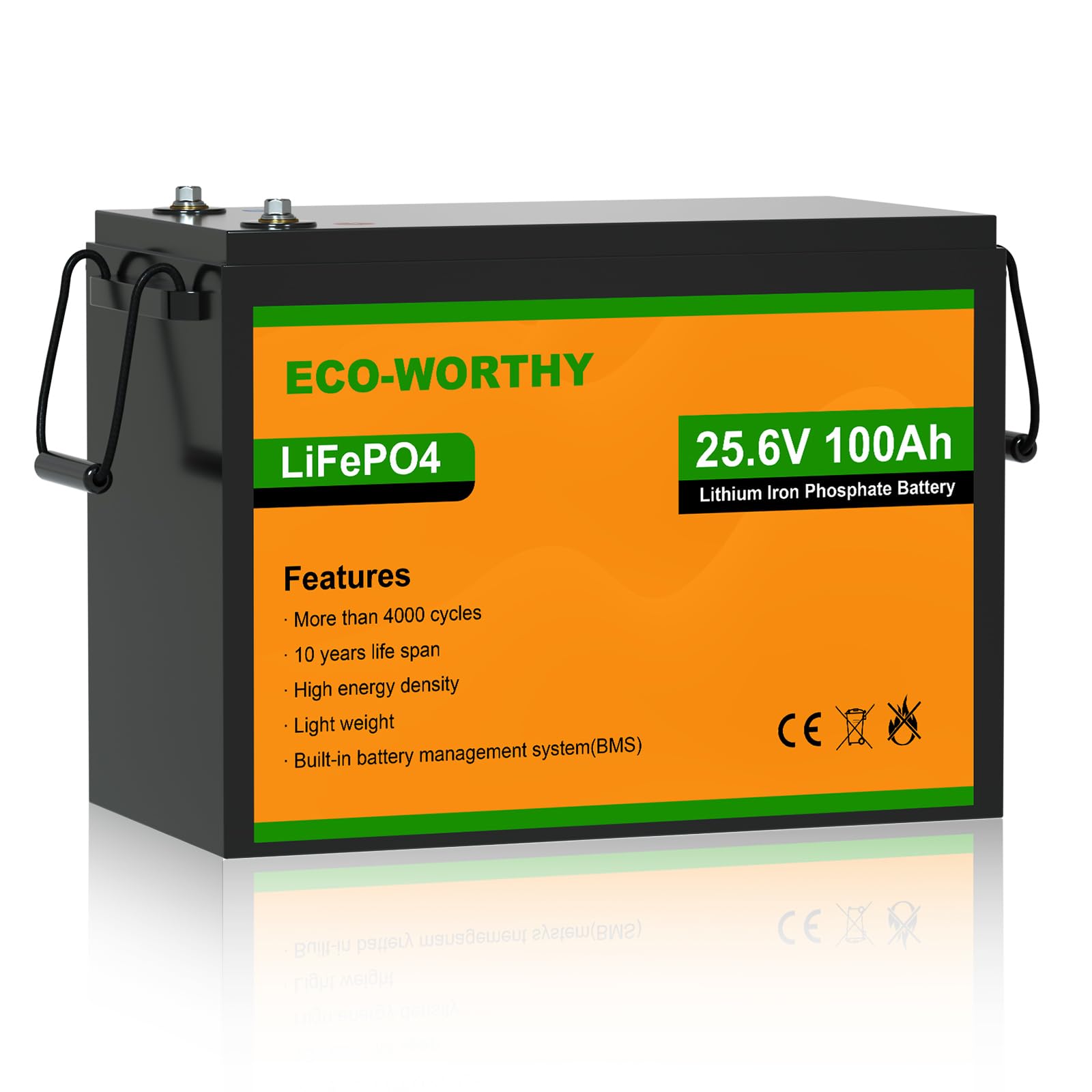 ECO-WORTHY LiFePO4 24V 100Ah Akku,Lithiumbatterie 24V 100Ah mit BMS Schutz und 4000-15000 Zyklen LiFePO4 für Wohnmobil,Camping,Solaranlage, Boot, Solarpanel,Haushalt von ECO-WORTHY