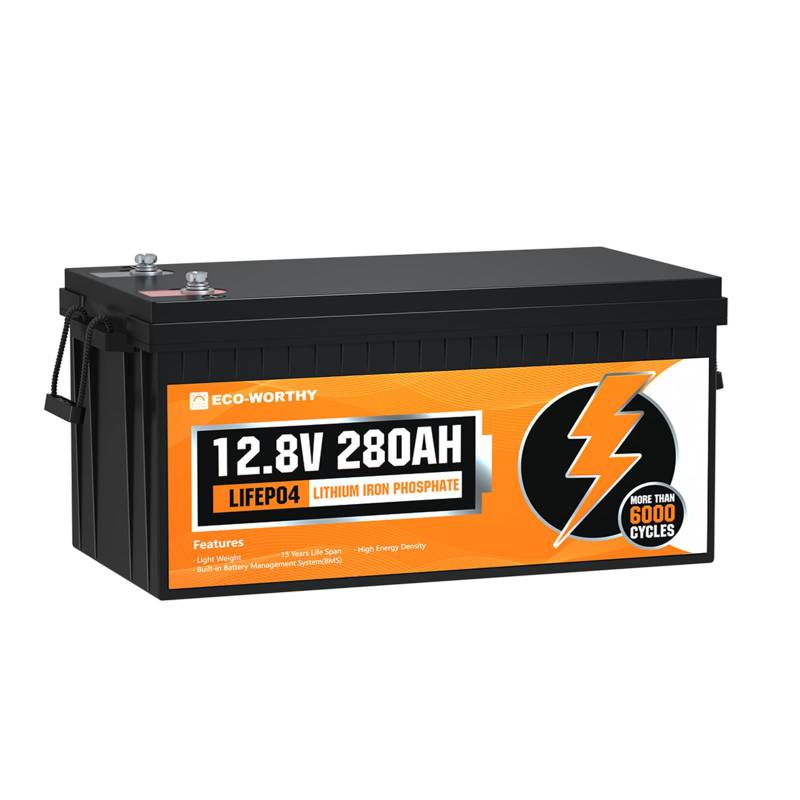 ECO-WORTHY LiFePO4 280Ah 12V mit BMS Low Temperature Schutz und Max. 15000 Zyklens,3584Wh Lithiumbatterie Autobatterie für Wohnmobil,Boot,Solaranlage Komplettset von ECO-WORTHY