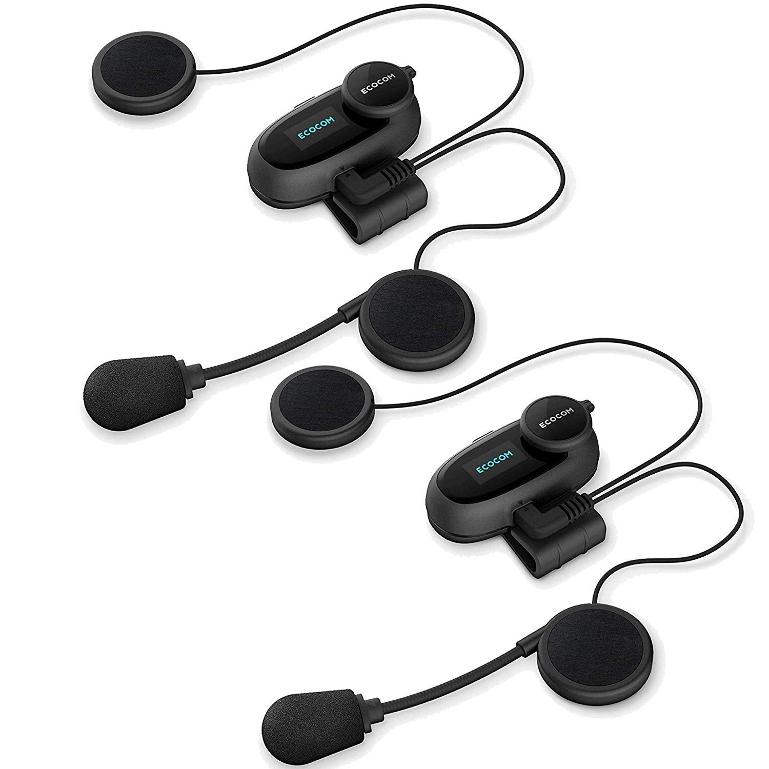 EcoCom ECAS01D Motorrad Bluetooth Helmkommunikationssystem Headset (Sprechzeit 8 Stunden/Drehknopf/1 km Gegensprechweite/Geräuchunterdrückung/glasklarer Klang/UKW-Radio/Sprachansagen) - 2 Stück von ECOCOM