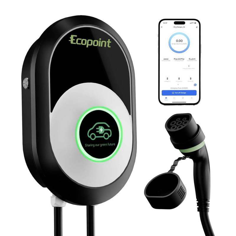 ECOPOINT Wallbox 11kW Wlan mit APP 3 Phasig, EV Wallbox 16A mit 5M Typ 2 Kabel für Elektro- und Hybridfahrzeuge, IP55, Einfache Installation, Einstellbare Stromgröße, WiFi Bluetooth Tuya App Steuerung von ECOPOINT