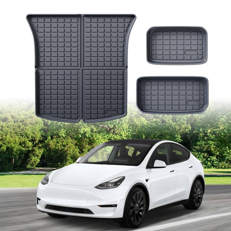 ECOZEN FÜR Tesla Model Y 3D Kofferraummatte rutschfeste Schutzmatte Allwetter TPE Kofferraummatten hohe Passform rutschfest wasserdicht verschleißfest Modell Y Zubehör 2021 2022 2023 2024 von ECOZEN