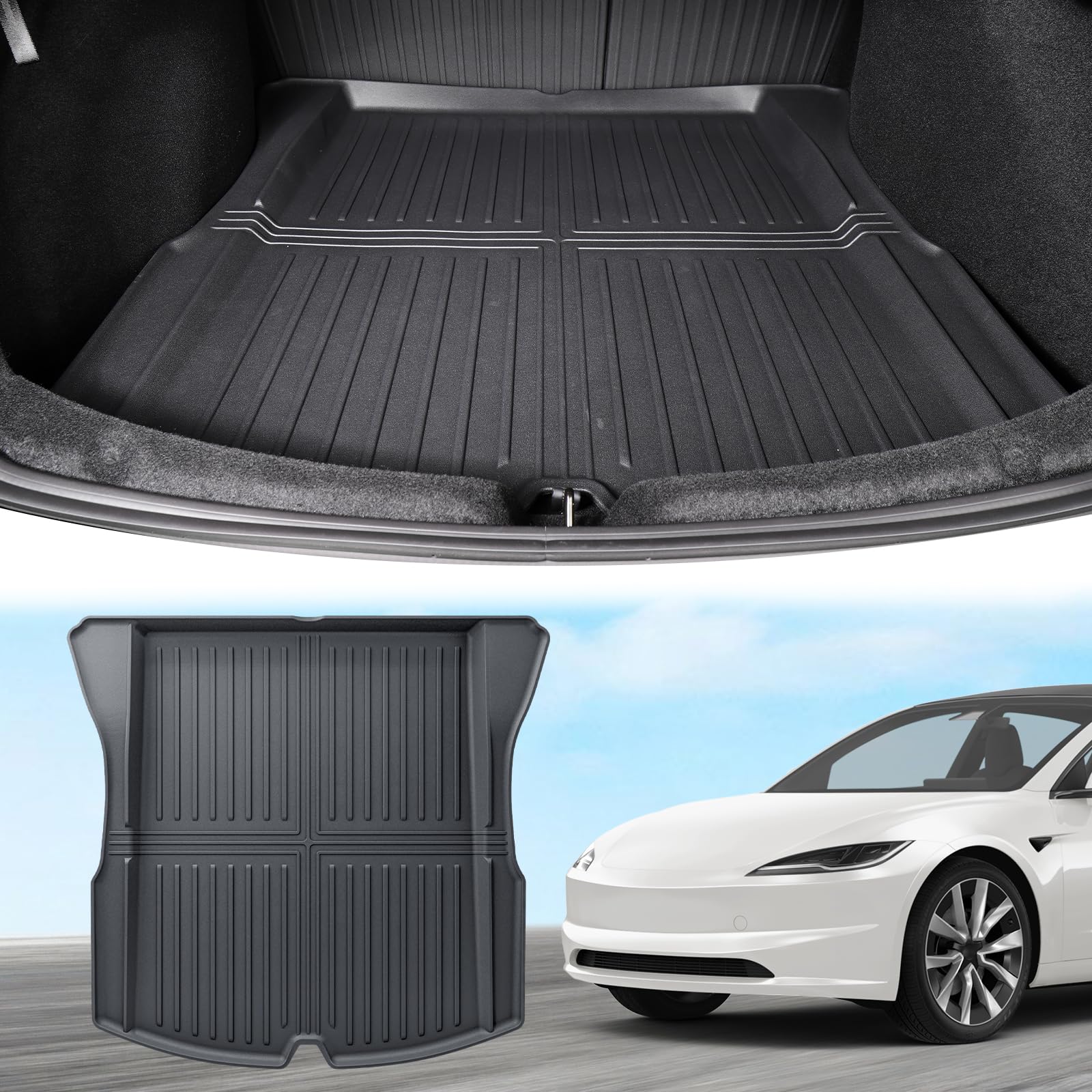 ECOZEN Für Tesla Model 3 2024-2025 3D Kofferraummatte Anti-Rutsch-Schutzmatte Allwetter TPE Kofferraummatte High Fit Wasserdicht Verschleißfest Model 3 Zubehör von ECOZEN