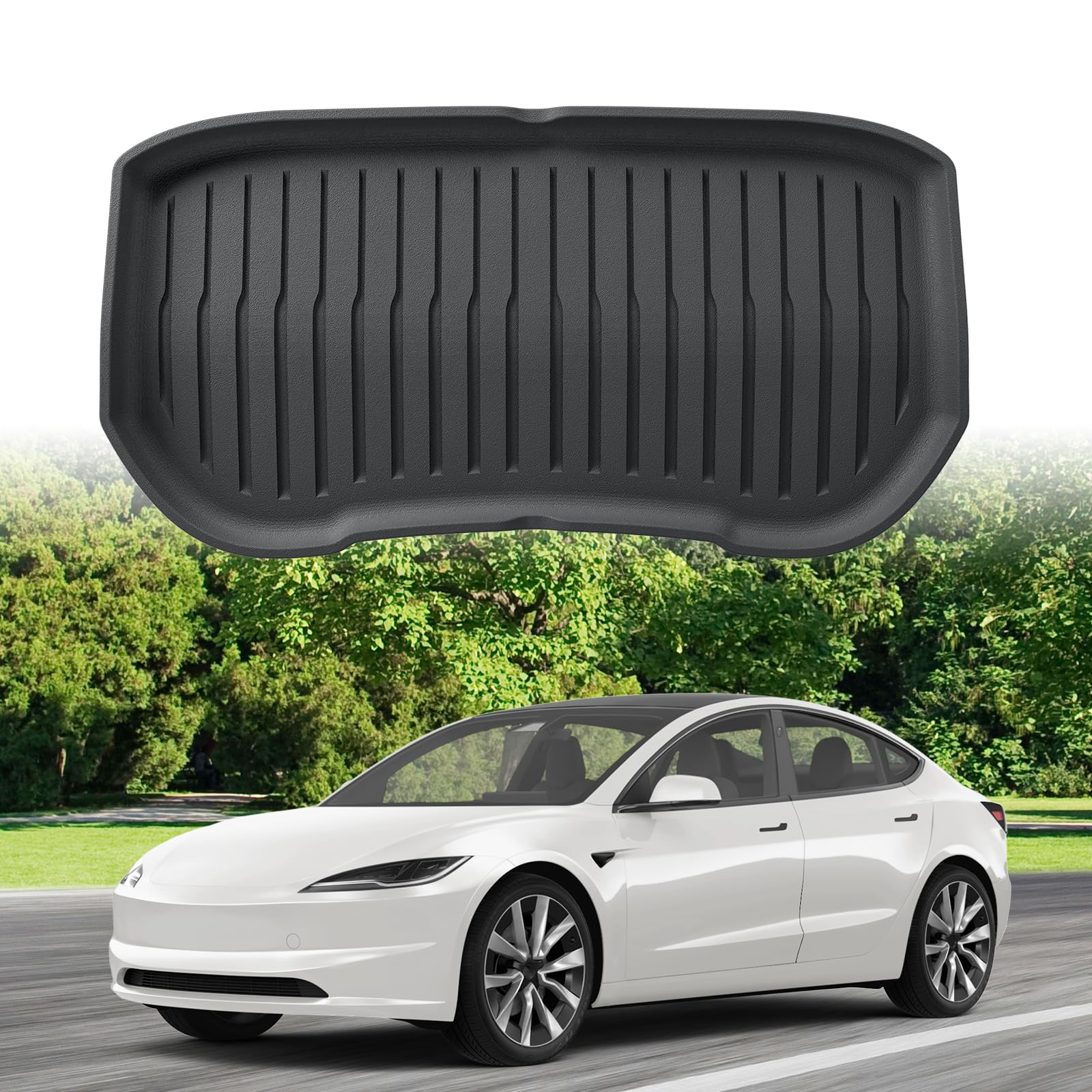 ECOZEN Für Tesla Model 3 2024-2025 3D Kofferraummatte Antirutschmatte Allwetter TPE Front Kofferraummatte Hohe Passform, wasserdicht, verschleißfest Model 3 Zubehör von ECOZEN