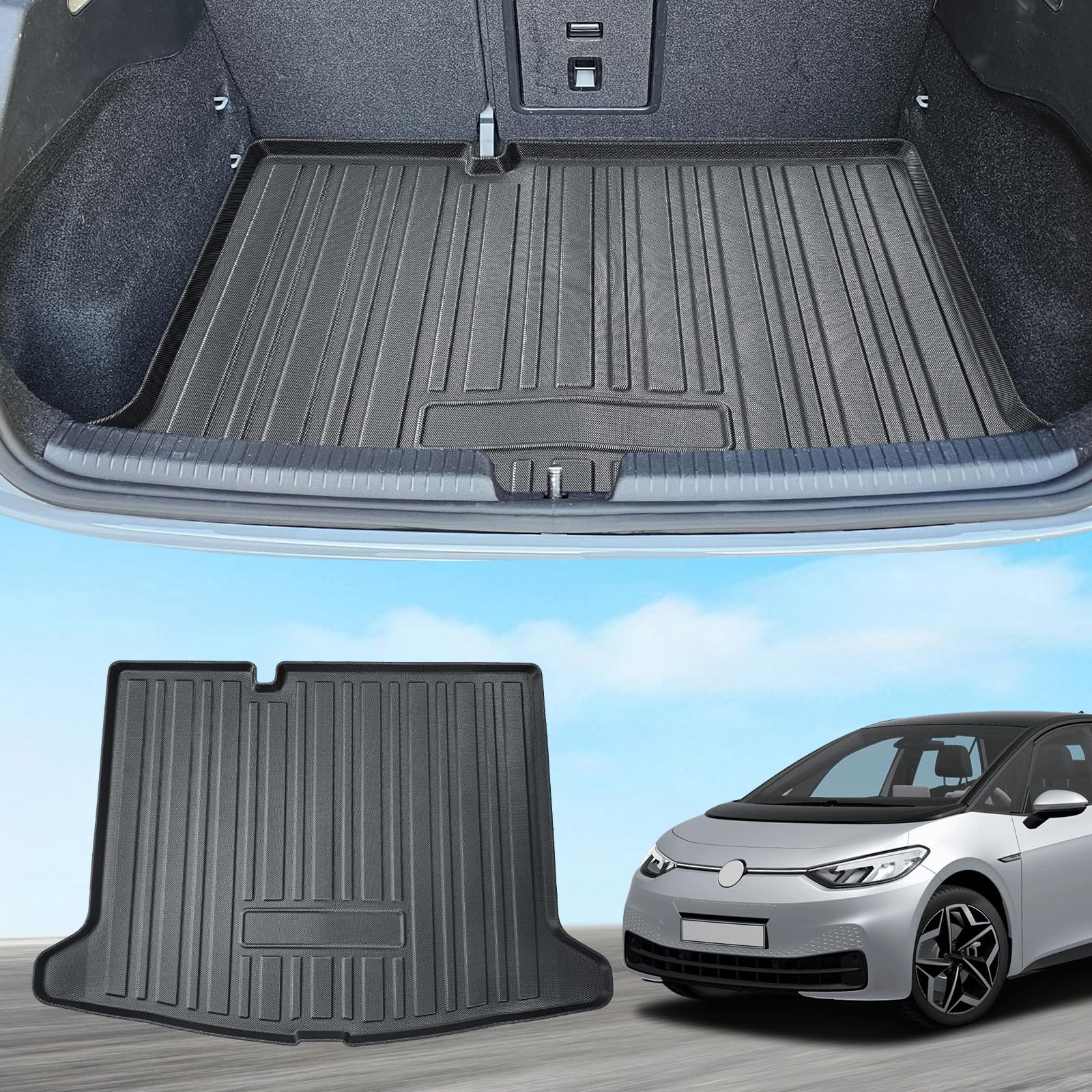 ECOZEN VW ID VW ID.3 2020-2025 Kofferraummatten Premium Gummifußmatten, Anti Rutsch Auto Kofferraummatten, TPE Material Für VW ID.3 1St, ID.3 1St Plus und ID.3 1St Max 2020-2025 von ECOZEN