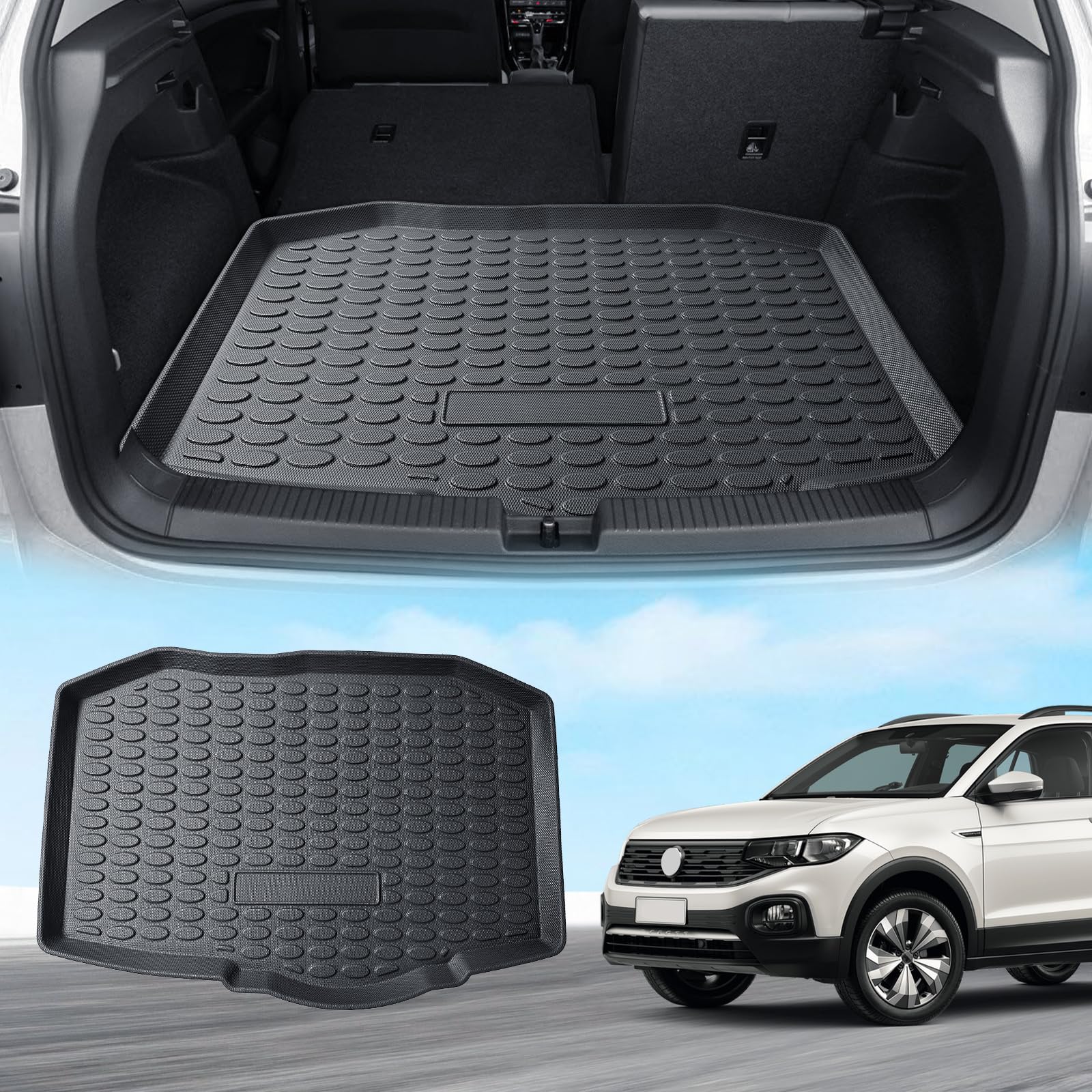 ECOZEN VW t Cross 2019-2024 Kofferraummatte Allwetter Premium Gummifußmatten Anti-Rutsch Auto Kofferraummatte, TPE Material, für VW t Cross 2019-2024 von ECOZEN