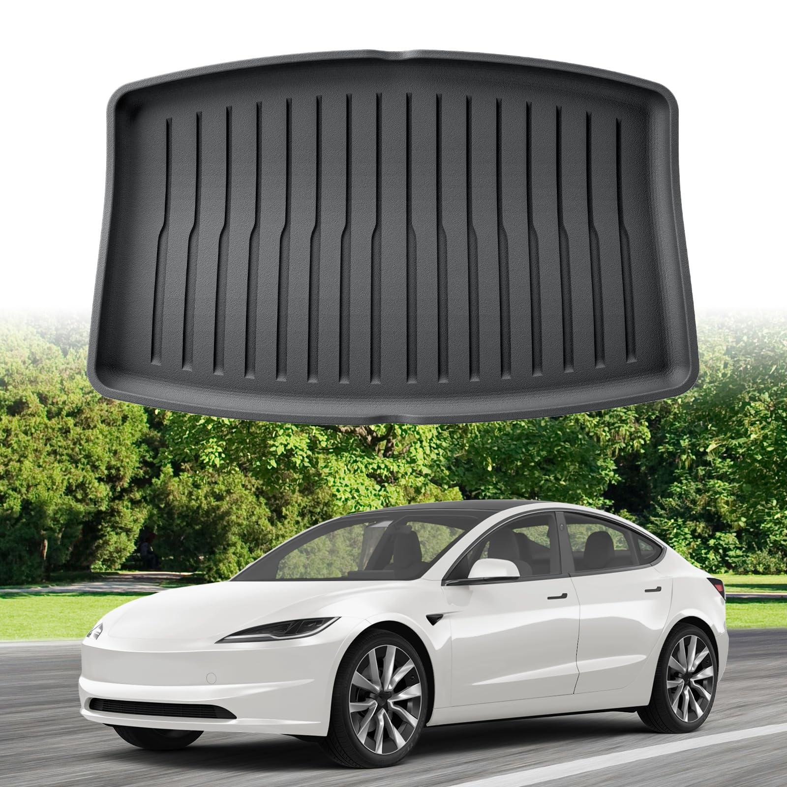 ECOZEN for Tesla Model 3 2024-2025 3D Kofferraummatte Allwetter TPE Untere Kofferraummatte Hohe Passform rutschfest, Wasserdicht, Verschleißfest Model 3 Zubehör von ECOZEN