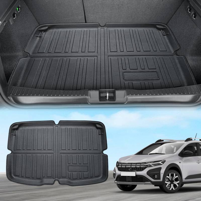 ECOZEN für Dacia Sandero III/Sandero Stepway III 3D Obere Kofferraummatte, Antirutschmatte, TPE Material Hohe Passform, wasserdicht, verschleißfest Dacia Zubehör von ECOZEN