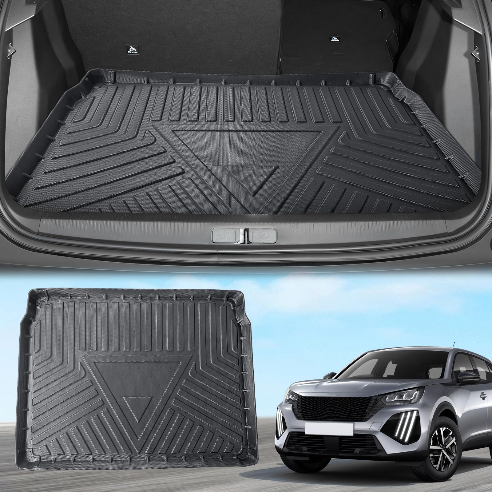 ECOZEN für Peugeot 2008 2020-2024 Kofferraummatte, Antirutsch-Gummimatte Faltbare Kofferraummatte TPE-Material 3D Peugeot 2008 2020-2024 Zubehör von ECOZEN