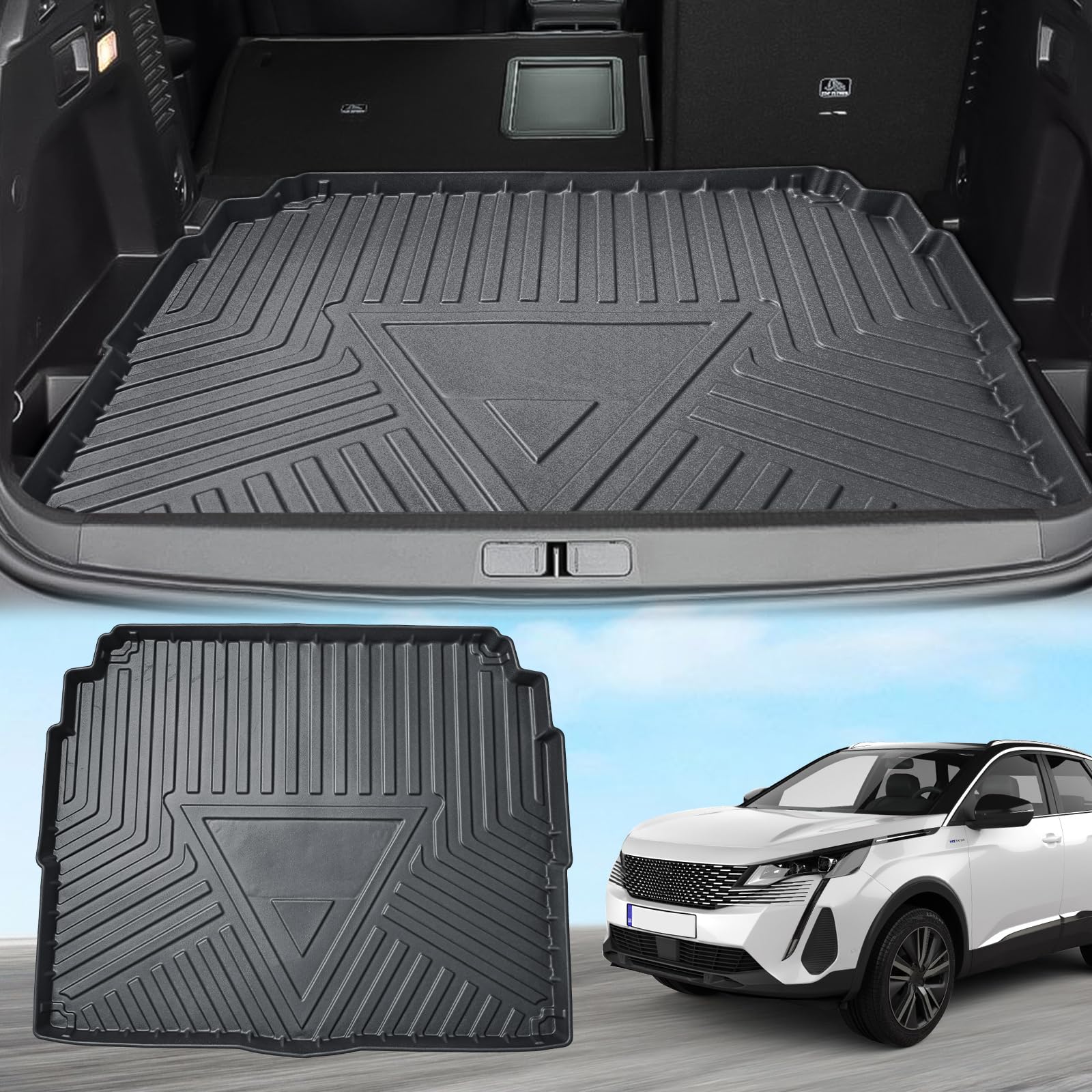 ECOZEN für Peugeot 3008 2016-2023 Kofferraummatte rutschfeste Gummimatte Obere Kofferraummatte TPE Material 3D Peugeot 3008 2016-2023 Zubehör von ECOZEN