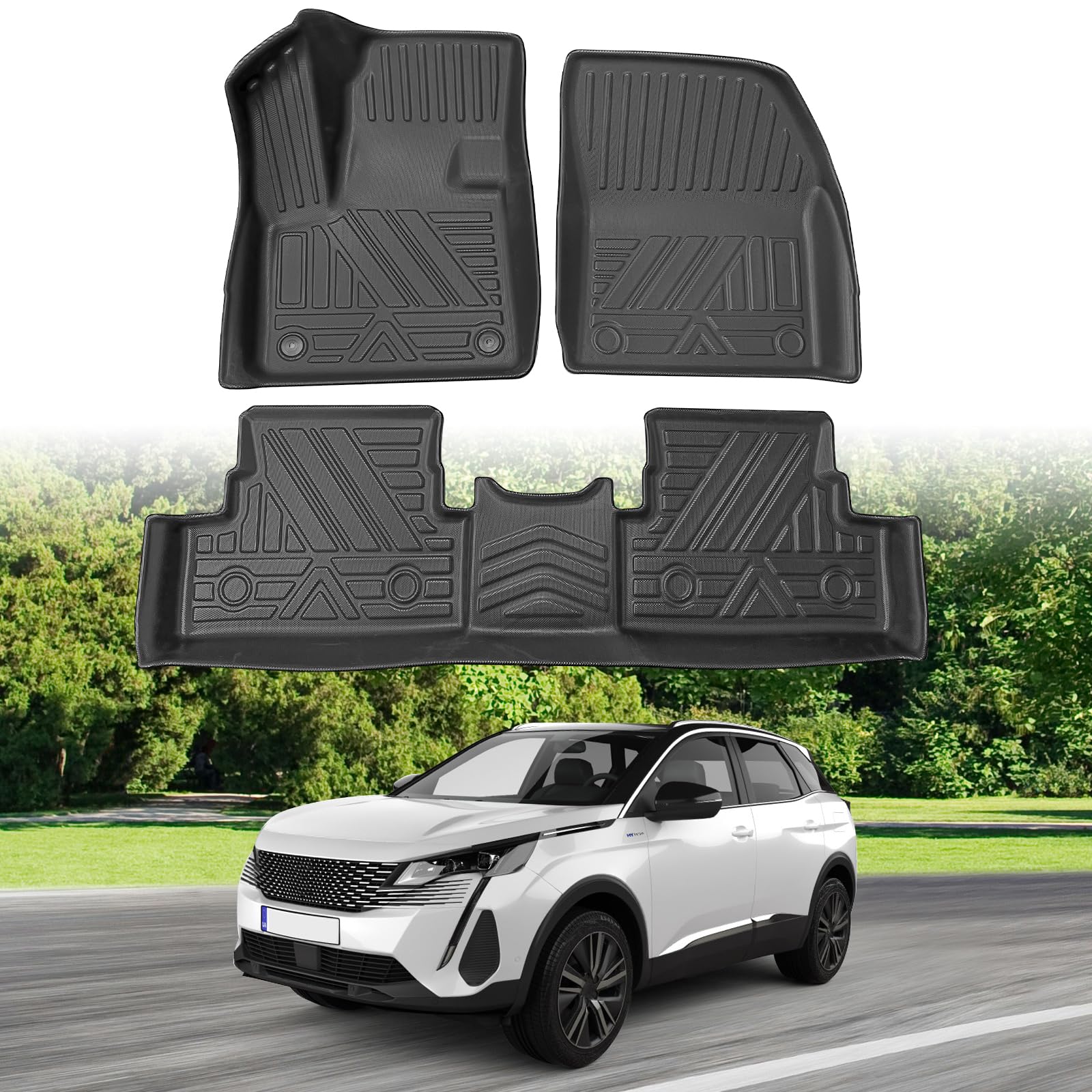 ECOZEN für Peugeot 3008 2016-2023 Fußmatten Antirutsch Gummimatte Faltbare Fußmatte TPE-Material 3D Peugeot 3008 2016-2023 Zubehör von ECOZEN