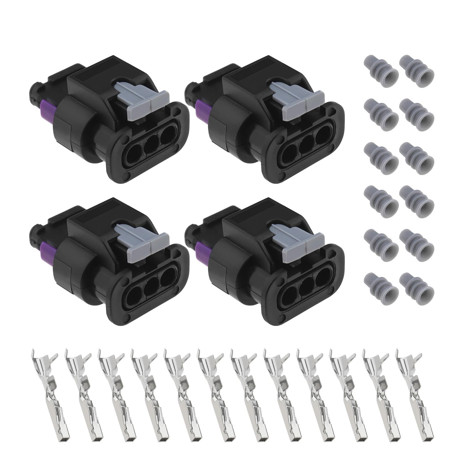 ECSiNG 4 x 3-polige Parksensor-Anschlussstecker Ersatz 4F0973703, kompatibel mit VW, kompatibel mit Audi-Pigtail-Stecker-Adapter mit Klemmendichtungen von ECSiNG