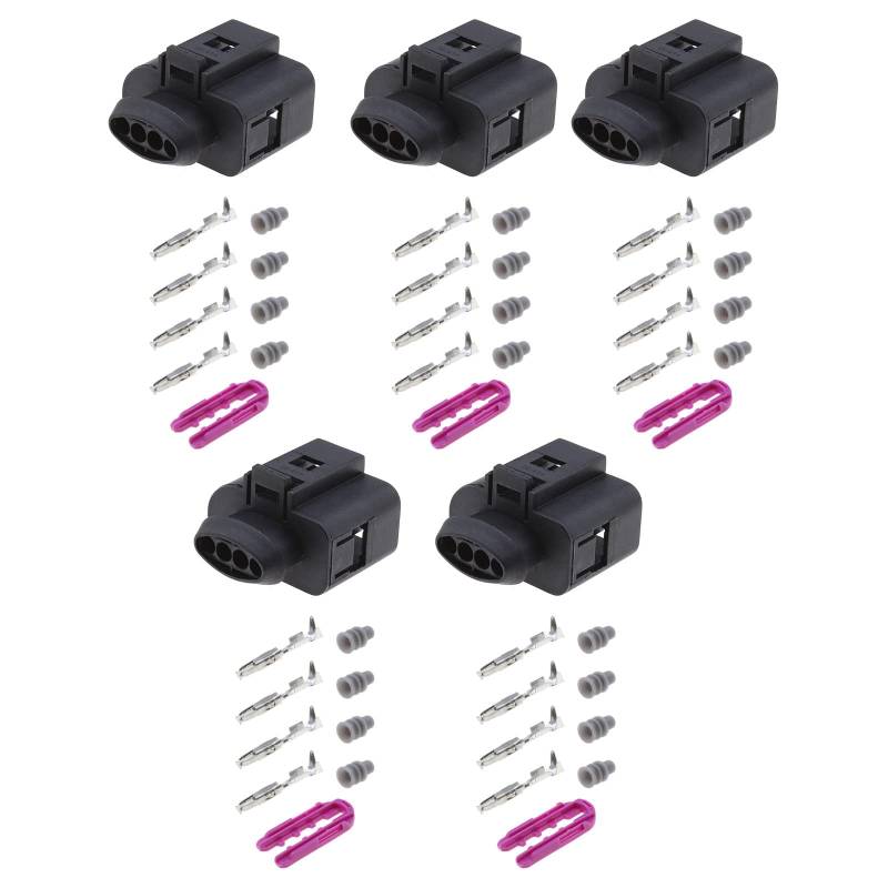 ECSiNG 5 Set Auto 4 Pin Ansaugdrucksensor Buchsen Weiblich Sensorstecker mit 20 Buchsenanschlüssen mit 20 Dichtungen 1J0973704 von ECSiNG