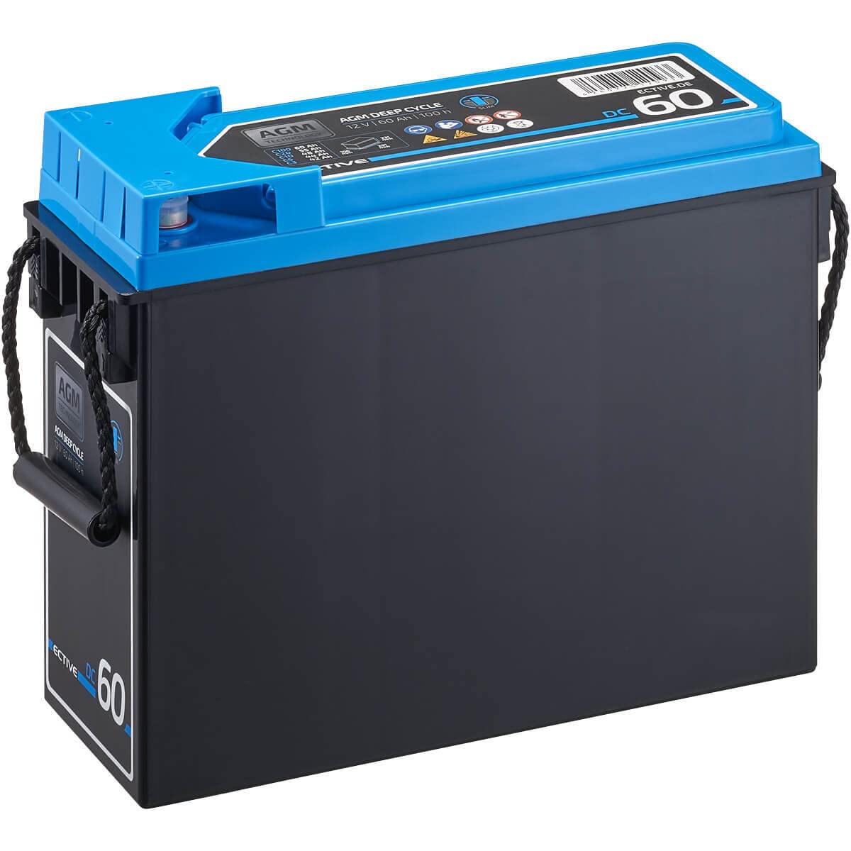 ECTIVE AGM Batterie DC60-12V, 60Ah, mit Front-Terminal, wartungsfrei - SLIM VRLA Versorgungsbatterie, Solarbatterie, Bootsbatterie, Starterbatterie, Akku für Wohnmobil, Wohnwagen, Camper von ECTIVE