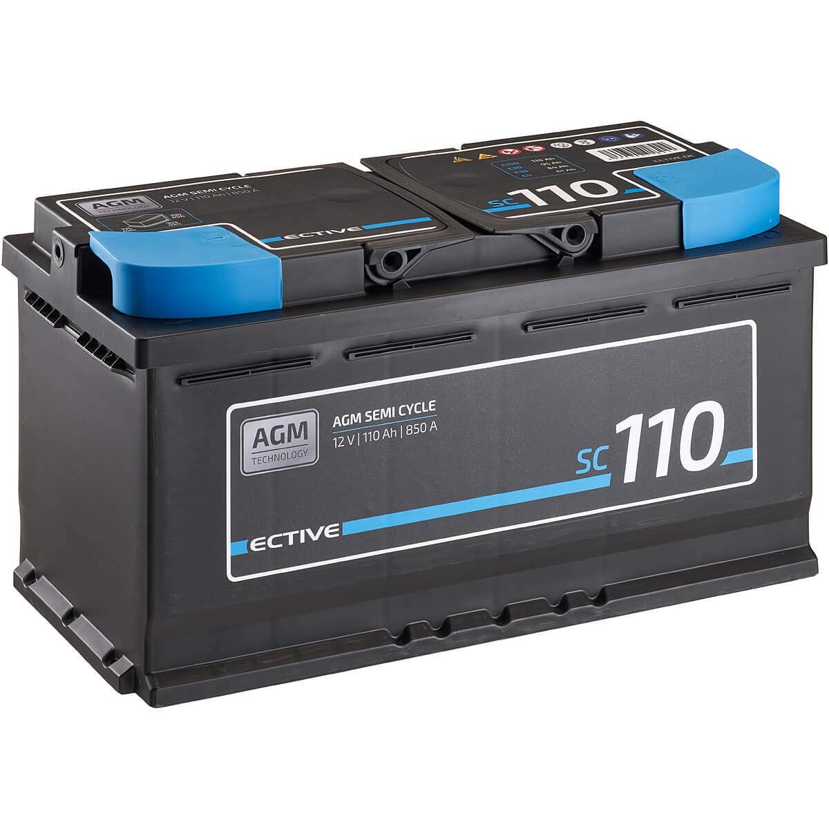 ECTIVE AGM Batterie SC110-12V, 110Ah, wartungsfrei - Semi Cycle VRLA Versorgungsbatterie, Solarbatterie, Bootsbatterie, Starterbatterie, Aufbaubatterie, Blei Akku für Wohnmobil, Wohnwagen, Camper von ECTIVE