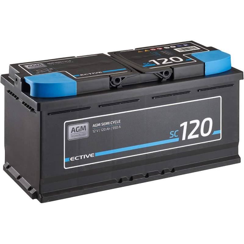 ECTIVE AGM Batterie SC120-12V, 120Ah, wartungsfrei - Semi Cycle VRLA Versorgungsbatterie, Solarbatterie, Bootsbatterie, Starterbatterie, Blei Akku für Wohnmobil, Wohnwagen, Camper von ECTIVE