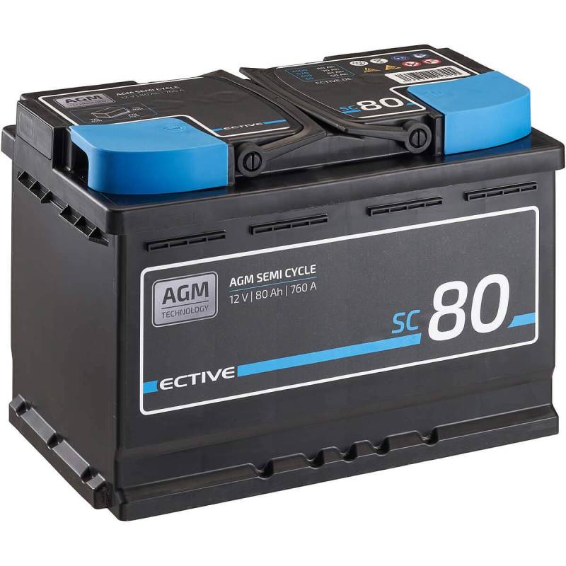 ECTIVE AGM Batterie SC80-12V, 80Ah, wartungsfrei - Semi Cycle VRLA Versorgungsbatterie, Solarbatterie, Bootsbatterie, Starterbatterie, Blei Akku für Wohnmobil, Wohnwagen, Camper von ECTIVE