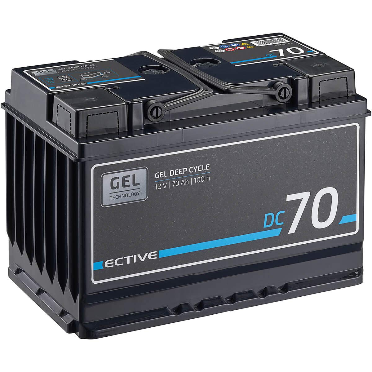 ECTIVE DC70 Gel Batterie- 12V, 70Ah, 100h, wartungsfrei, zyklenfest, auslaufsicher, vollverschlossen, gasungsfrei- Deep Cycle VRLA Versorgungsbatterie, Solarbatterie,Bootsbatterie,Wohnmobilebatterie von ECTIVE