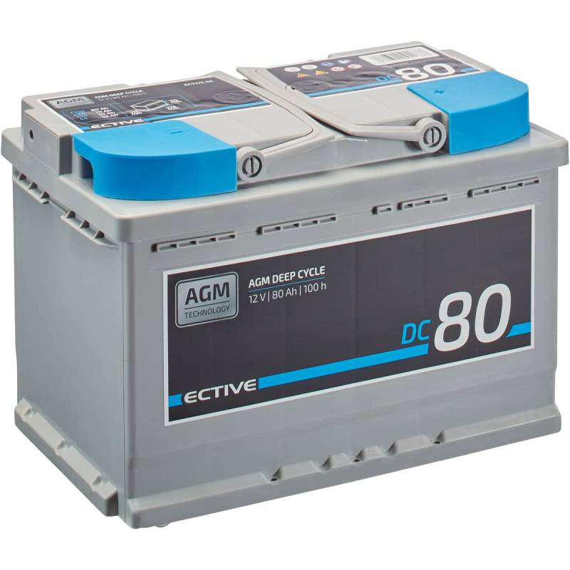 ECTIVE DC80 AGM Deep Cycle Versorgungsbatterie - 12V, 80Ah, zyklenfest, wartungsfrei, 30% Startleistung - Starterbatterie, Start-Stop & Hybrid Blei-Säure Batterie, Bootsbatterie, VRLA Akku von ECTIVE