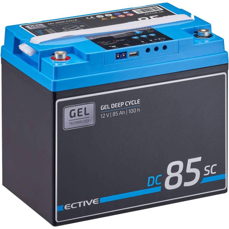 ECTIVE GEL Batterie DC85SC - 12V, 85Ah, mit PWM-Solarladeregler, Nachfüllpacks, LCD-Display - Deep Cycle VRLA Versorgungsbatterie, Solarbatterie, Bootsbatterie, Starterbatterie für Wohnwagen, Camper von ECTIVE