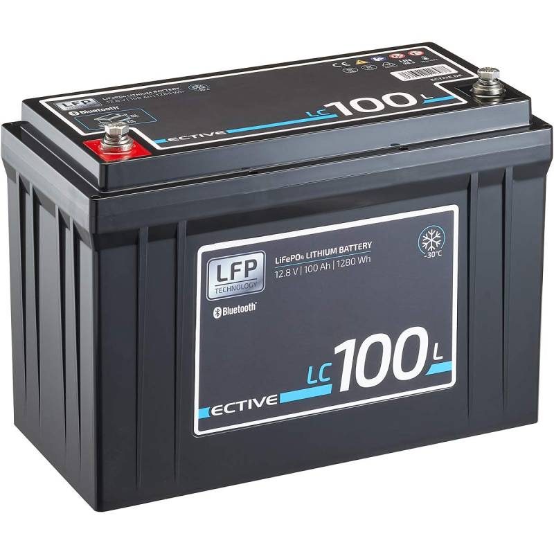 ECTIVE LiFePO4 Batterie LC100L LT - 12V, 100Ah, 1280Wh, Bluetooth, App, Low Temperature - Lithium-Eisenphosphat Versorgungsbatterie, Bootsbatterie, Solarbatterie für Wohnwagen, Wohnmobil, Camper von ECTIVE