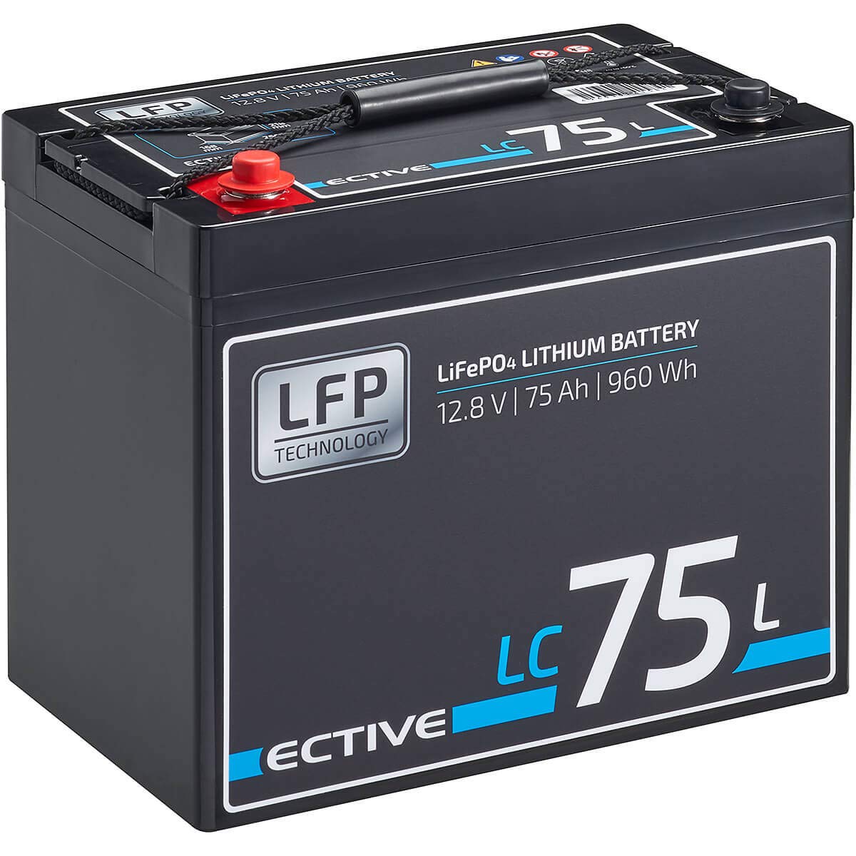 ECTIVE LC75 LiFePo4 Batterie - 12V, 75Ah, BMS, wiederaufladbar, wartungsfrei - Deep Cycle Akku, Lithium Eisen-Phosphat Versorgungsbatterie, Bootsbatterie, Solarbatterie für Wohnwagen, Wohnmobil, Boot von ECTIVE