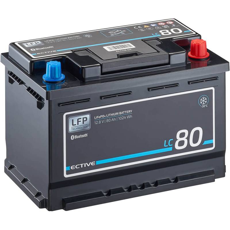 ECTIVE LiFePO4 Batterie LC80LT - 12V, 80Ah, 1024Wh, bis -30°C, Bluetooth - Lithium-Eisenphosphat Versorgungsbatterie, Low Temperature Bootsbatterie, Solarbatterie, Aufbaubaterie für Wohnmobil von ECTIVE