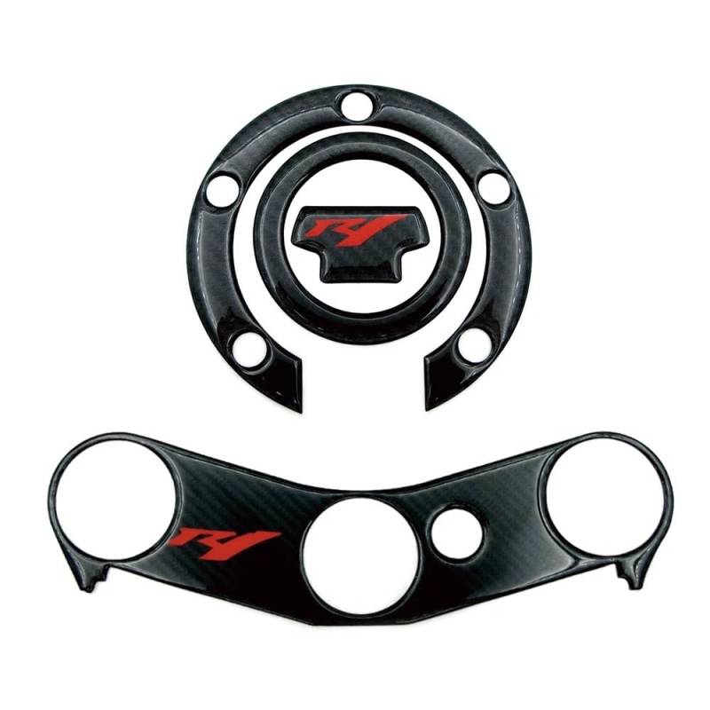 ECVHIPKLG Tankaufkleber Pad Für YZF R1 YZFR1 YZF1000 2002-2006 Carbon Fiber Aufkleber Motorrad Tank Pad Tankdeckel Abdeckung Triple Clamp Yoke Schutz Aufkleber(Red Cap Clamp) von ECVHIPKLG