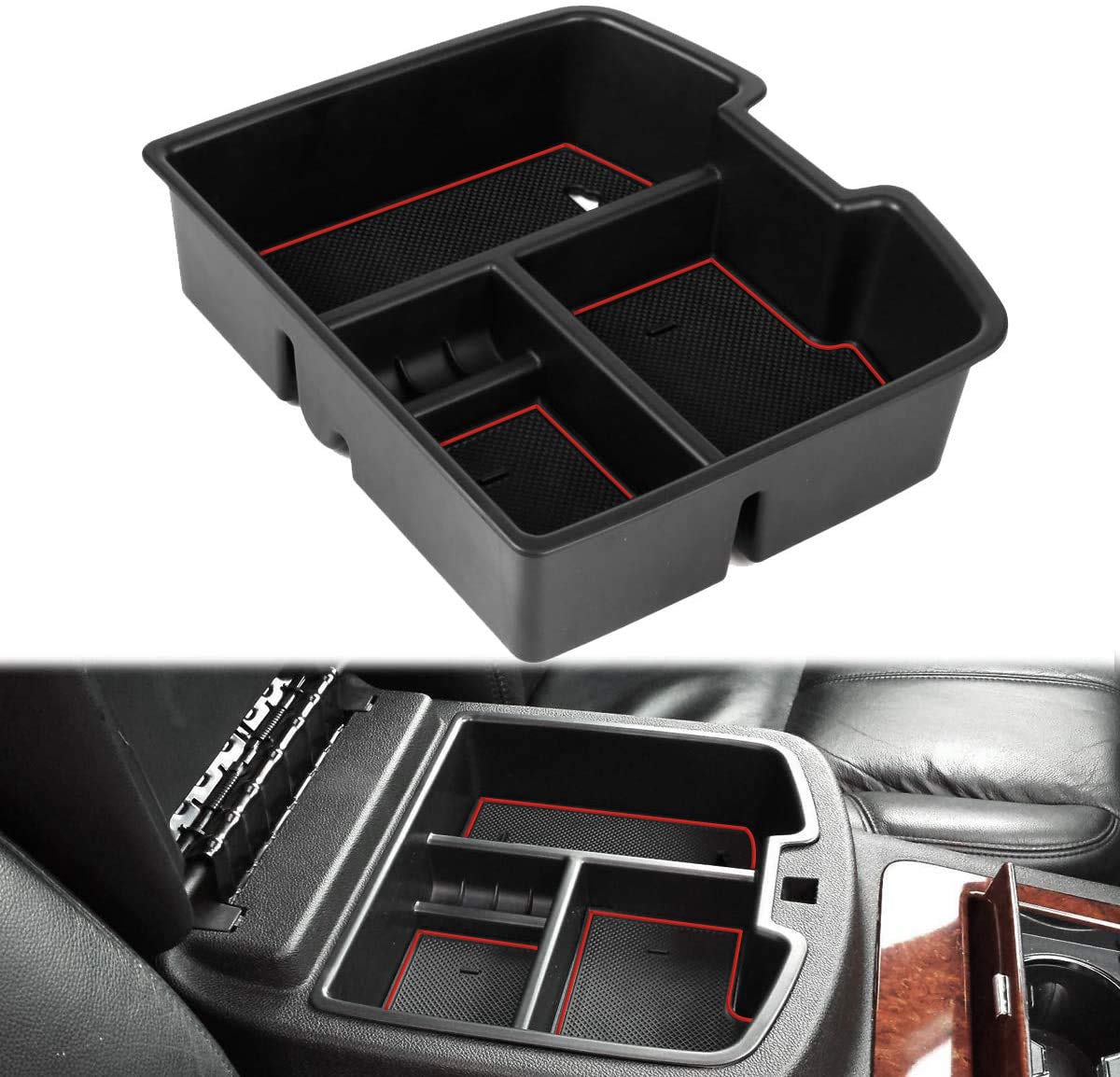 EDBETOS Mittelkonsolen-Organizer für 07–13 GMC Sierra 1500 Chevy Silverado Suburban 2500 Avalanche Zubehör und 07–2014 GMC Sierra 2500 3500 Yukon XL Silverado 2500 3500 Suburban 1500 Tahoe Rot von EDBETOS