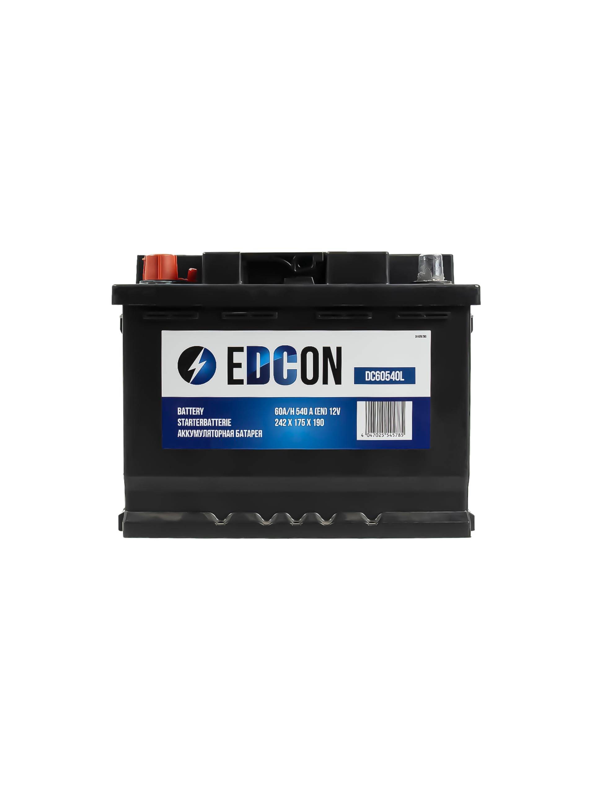 EDCON DC60540L Autobatterie 12V – 60Ah – 540A – Starterbatterie – Bleisäure Ca/Ca Technologie von EDCON