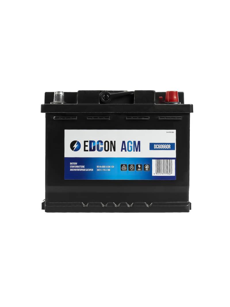 EDCON DC60660R Autobatterie 12V – 60Ah – 660A – Start-Stop Starterbatterie – Bleisäure AGM von EDCON