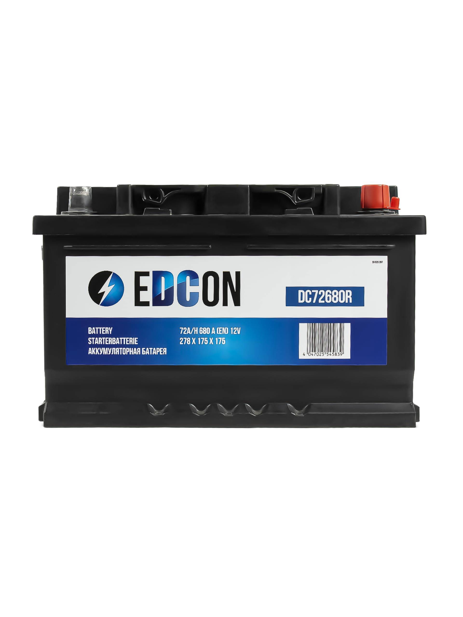 EDCON DC72680R Autobatterie 12V – 72Ah – 680A – Starterbatterie – Bleisäure Ca/Ca Technologie von EDCON