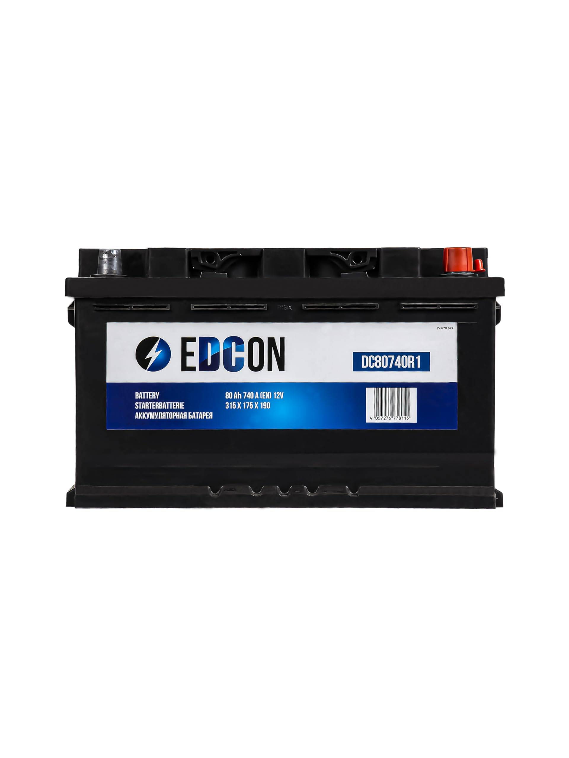 EDCON DC80740R1 Autobatterie 12V – 80Ah – 740A – Starterbatterie – Bleisäure Ca/Ca Technologie von EDCON