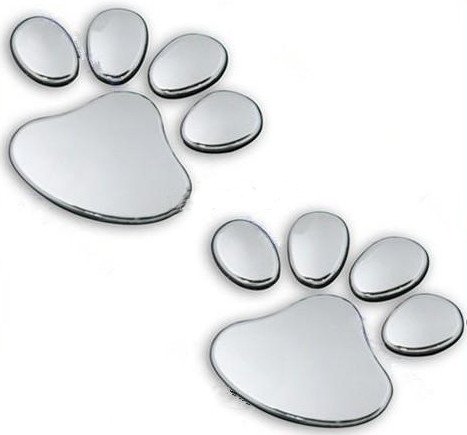 2x Aufkleber 3D Pfoten/Tatzen von Hund oder Katze Chrom Sticker silber, 60 x 55 mm von EDELSIGN