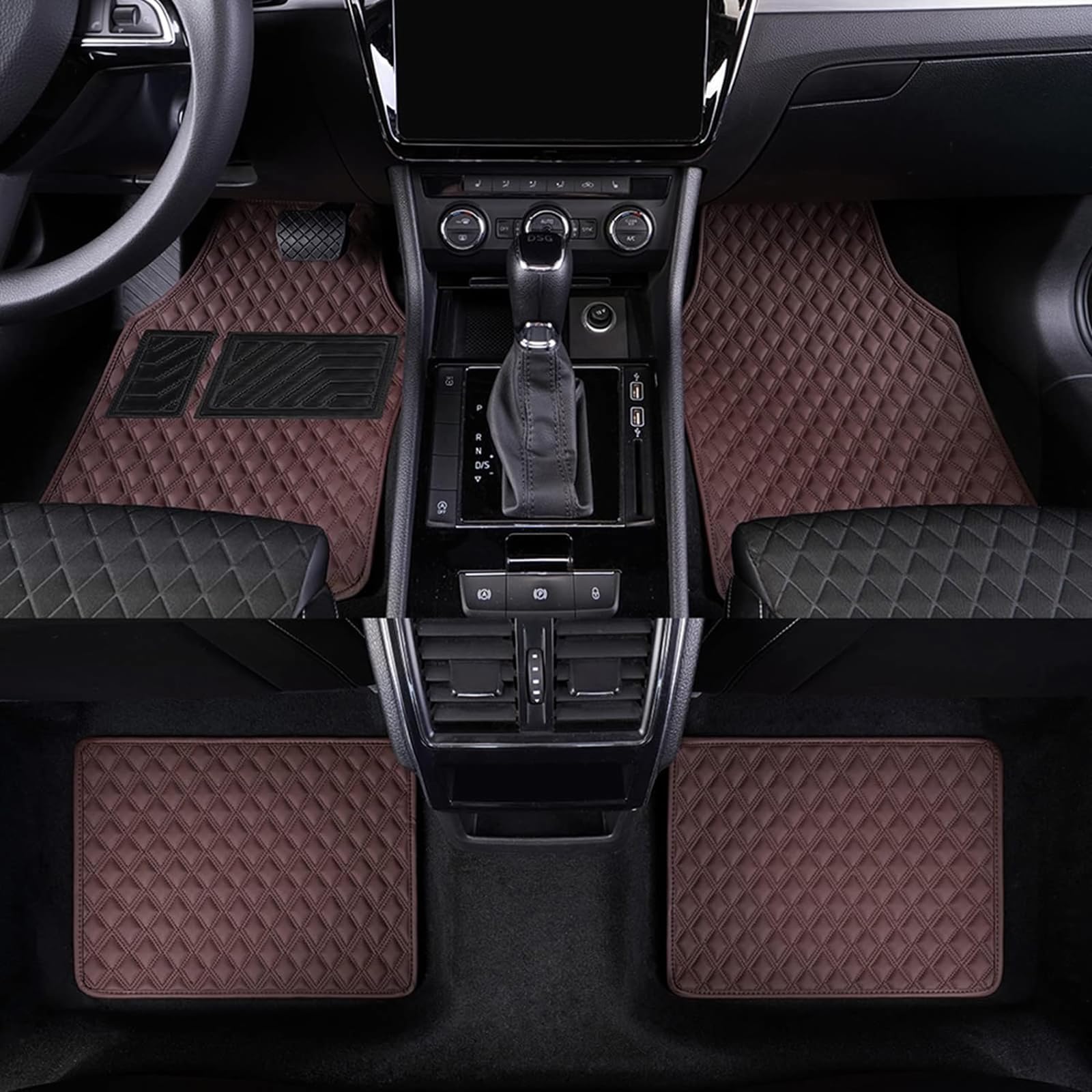 4 Stück Leder-Fußmatten für BMW 4 Series Convertible 2014-2023 F33, Benutzerdefinierte Fussmatten Teppiche Wasserdicht Anti Rutsch Allwetter Bodenmatten Matten Zubehör,B von EEASSA