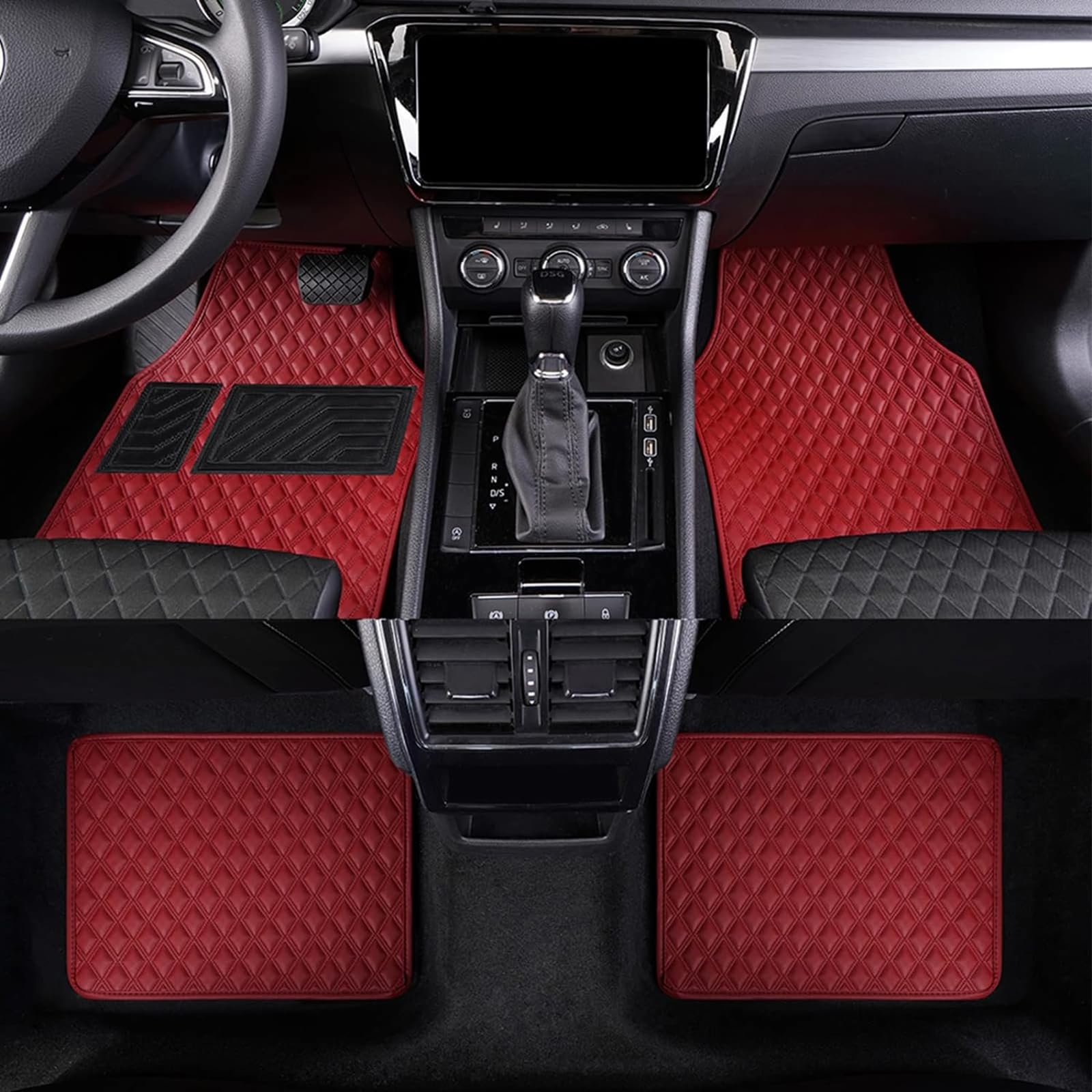 4 Stück Leder-Fußmatten für VW Tiguan 2017-2022, Benutzerdefinierte Fussmatten Teppiche Wasserdicht Anti Rutsch Allwetter Bodenmatten Matten Zubehör,C von EEASSA