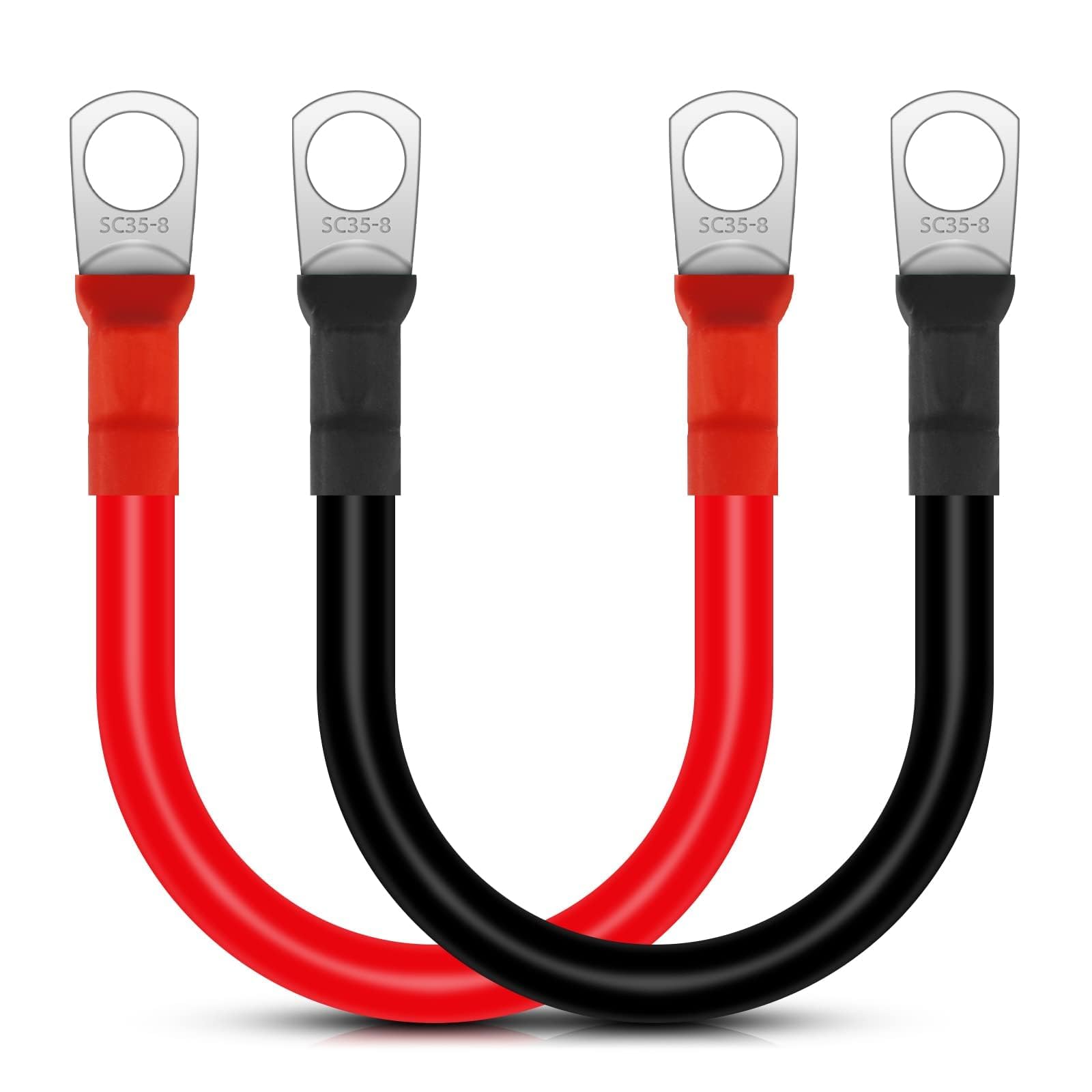 EEEKit 2 Stück Batteriekabel, 15cm 2 AWG 33.6mm² 12V Batterie Kabel Rote und Schwarze Kabel mit M8 Ringklemmen Kupferdraht für Auto KFZ LKW Motorrad Solar Wohnmobil Marine Massekabel von EEEKit