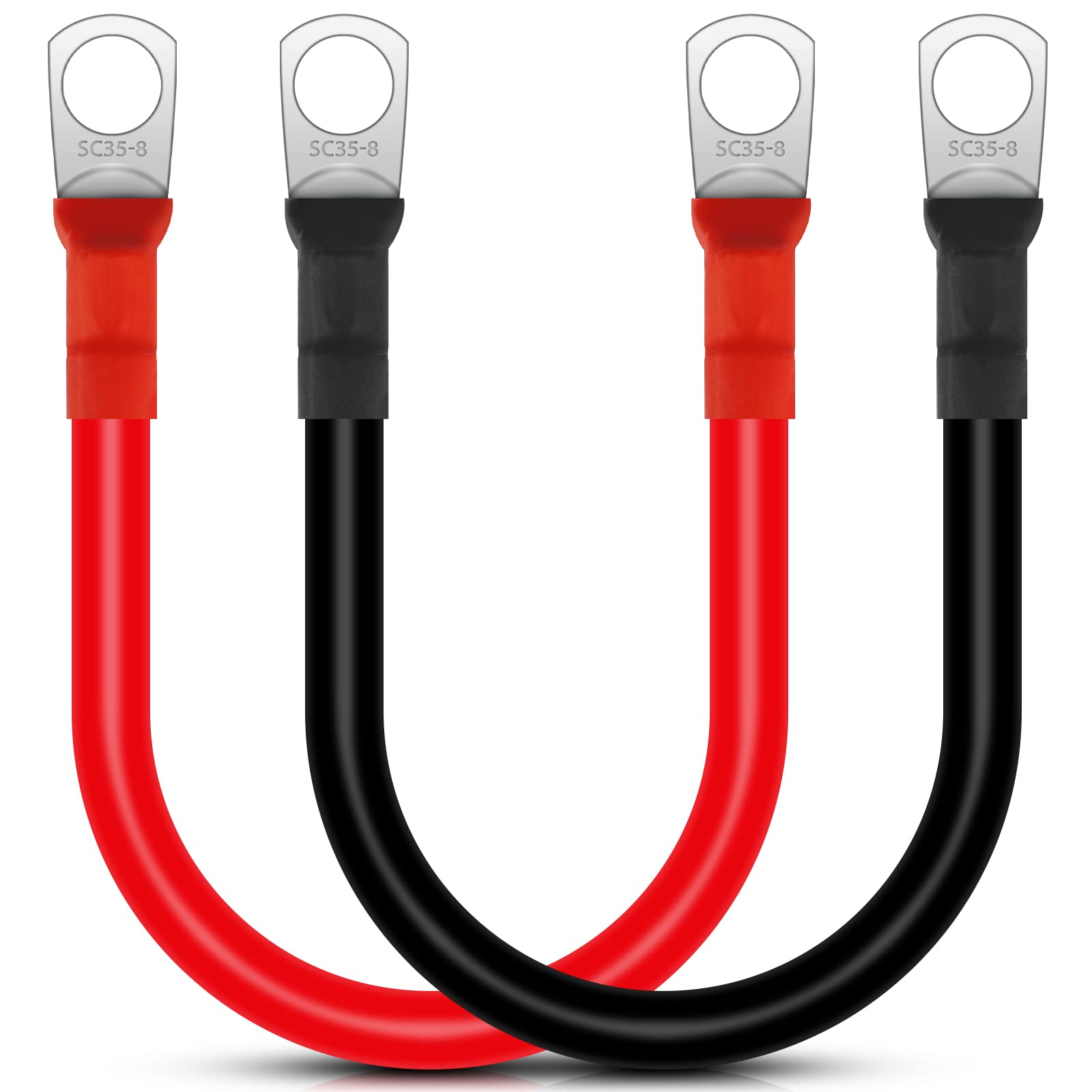 EEEKit 2 Stück Auto Batteriekabel, 2 AWG 30CM Batteriekabel Rote und Schwarze Kabel mit SC35-8 Ringklemmen Kupferdraht für LKW Motorrad Solar Wohnmobil Marine von EEEKit