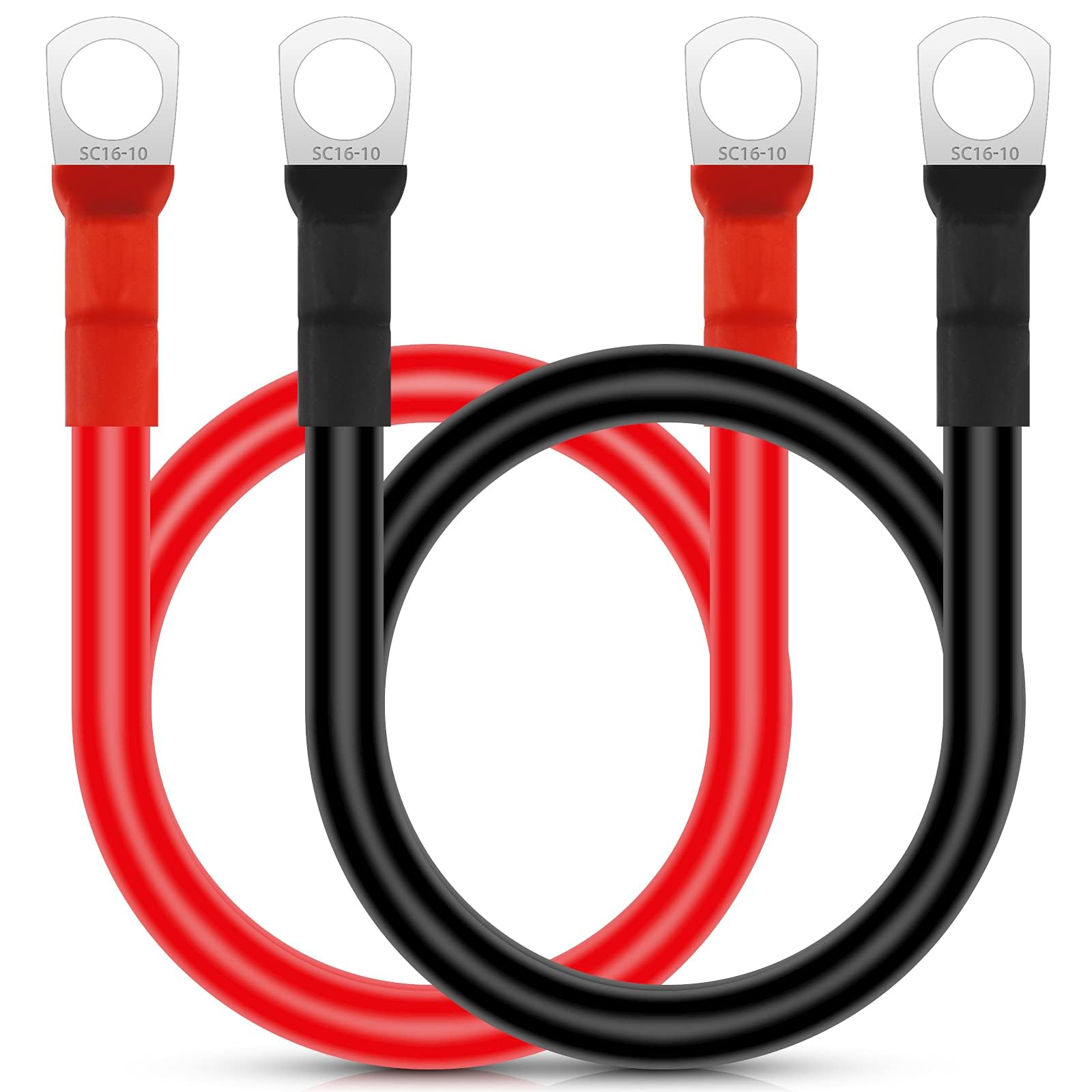 EEEKit 2 Stück Auto Batteriekabel, 50cm 5AWG 16mm² 12V Batteriekabel Rote und Schwarze Kabel mit M10 Ringklemmen Kupferdraht für LKW Motorrad Solar Wohnmobil Marine von EEEKit