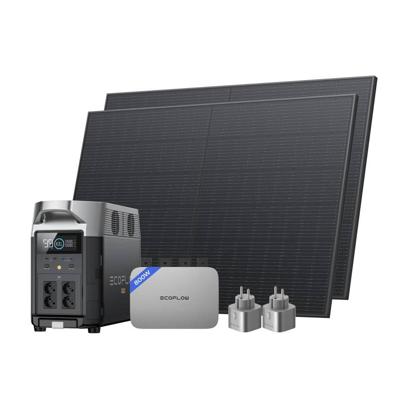 EcoFlow PowerStream Balkonkraftwerk 0% VAT, Smart Mikrowechselrichter 800W, Delta PRO Powerstation, 400W Rigid Solarpanels × 2, Smart Plug × 2, App-Steuerung, für Zuhause, Camping von EF ECOFLOW