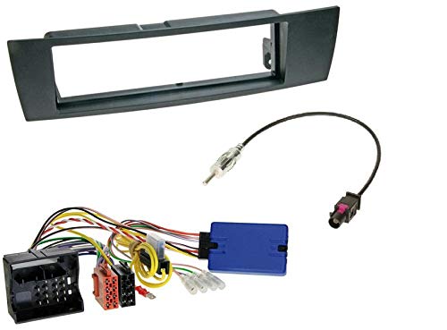 1 DIN Radio Einbauset mit Lenkradfernbedienung für BMW 3er E90 (Limo) 03/2005-10/2011 schwarz von EHO