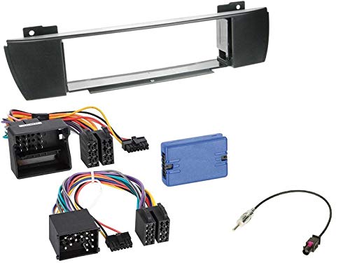 1 DIN Radio Einbauset mit Lenkradfernbedienung für BMW X3 E83 01/2004-08/2010 schwarz mit Navi ab Werk von EHO